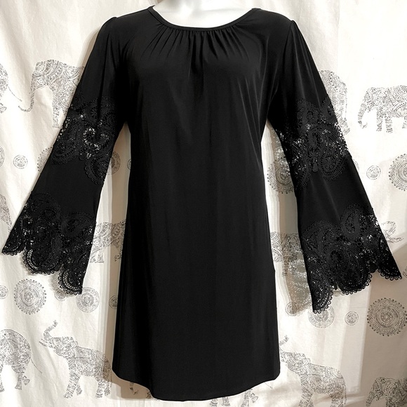 michael kors jersey dress Ruched Michael Kors Embroidered Dress Women's XL Michael Kors Lace Inset  Matte Jersey Dress Black